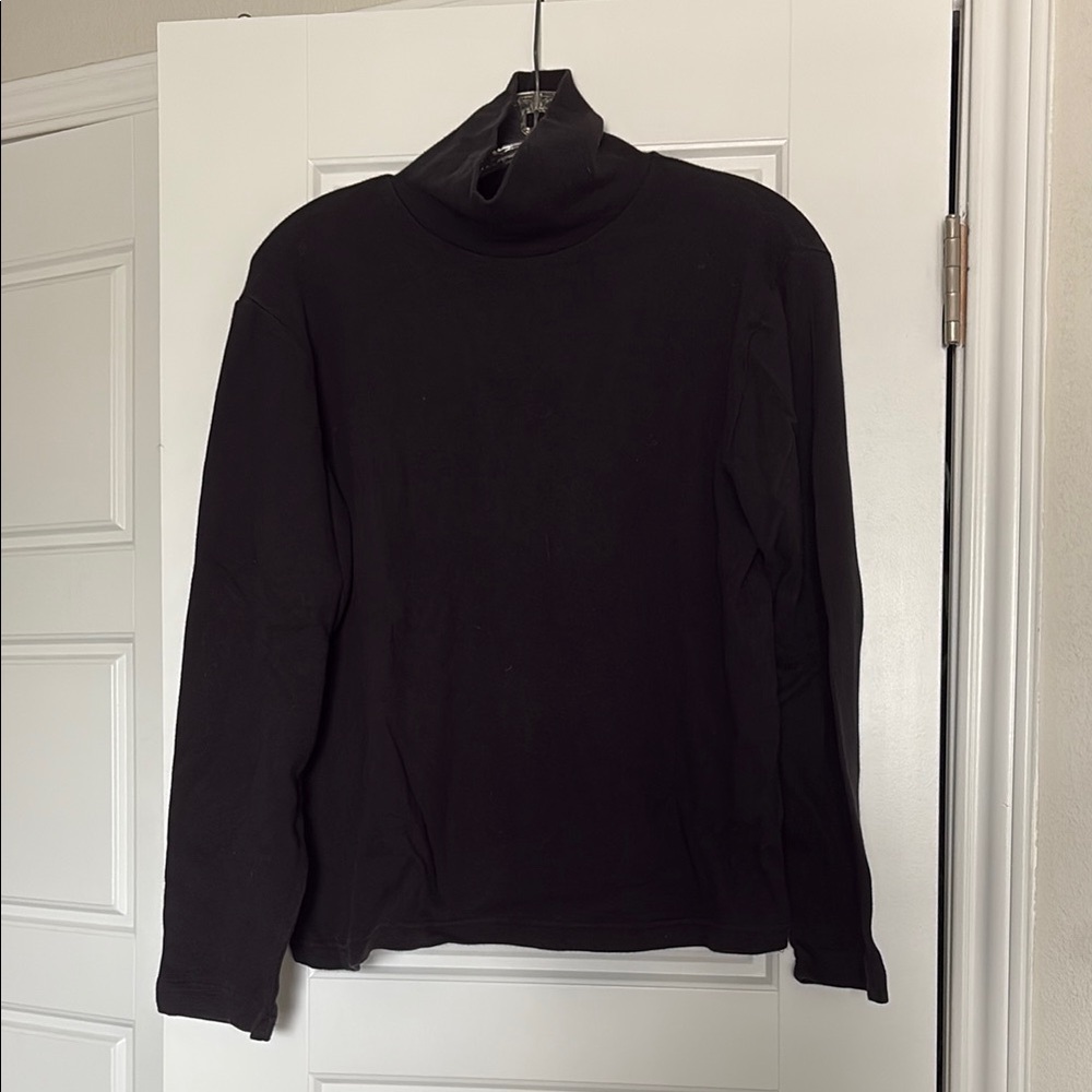 Basic Editions Black Turtleneck Long Sleeve Top Size Large 100% Cotton